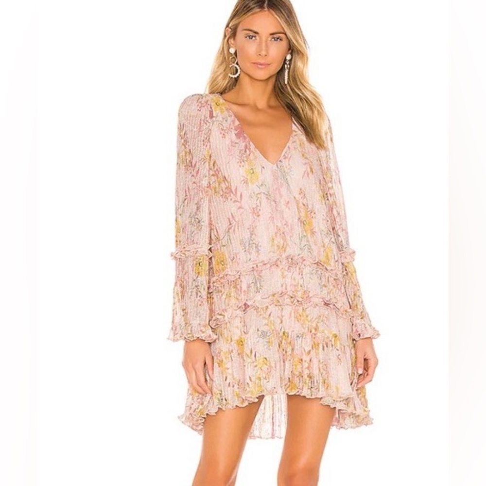 Tularosa Pink Floral Ruffle Mini Dress